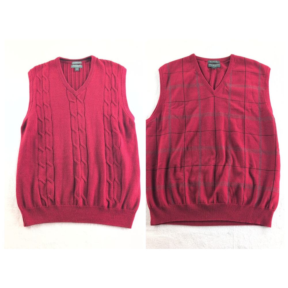 Lyle & Scott Scotland Set of (2) Sweater Vests Cable Knit/Plaid Red Men's XL